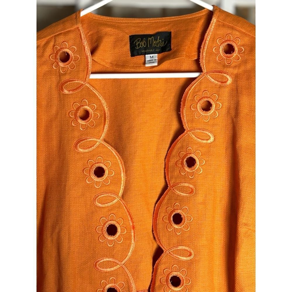 Bob Mackie Women’s Medium Orange Embroidered Front Tie Wearable Art Jacket - Picture 5 of 14